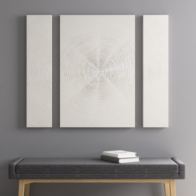 Hand Embellished Abstract Wall Art - 3 Silver Spiral Textural Metallic Paint For Living Room, Bedroom, Study Room Hangers Finish Indoor Use Only