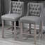 Ensemble de 2 tabourets de bar à hauteur de comptoir 26,25 po, capitonnés et sans accoudoirs avec pieds en bois d'hévéa, gris