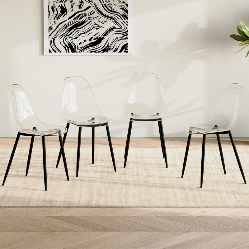 Clear Dining Chairs with Metal Legs for Kitchen and Dining Room, 4, Black