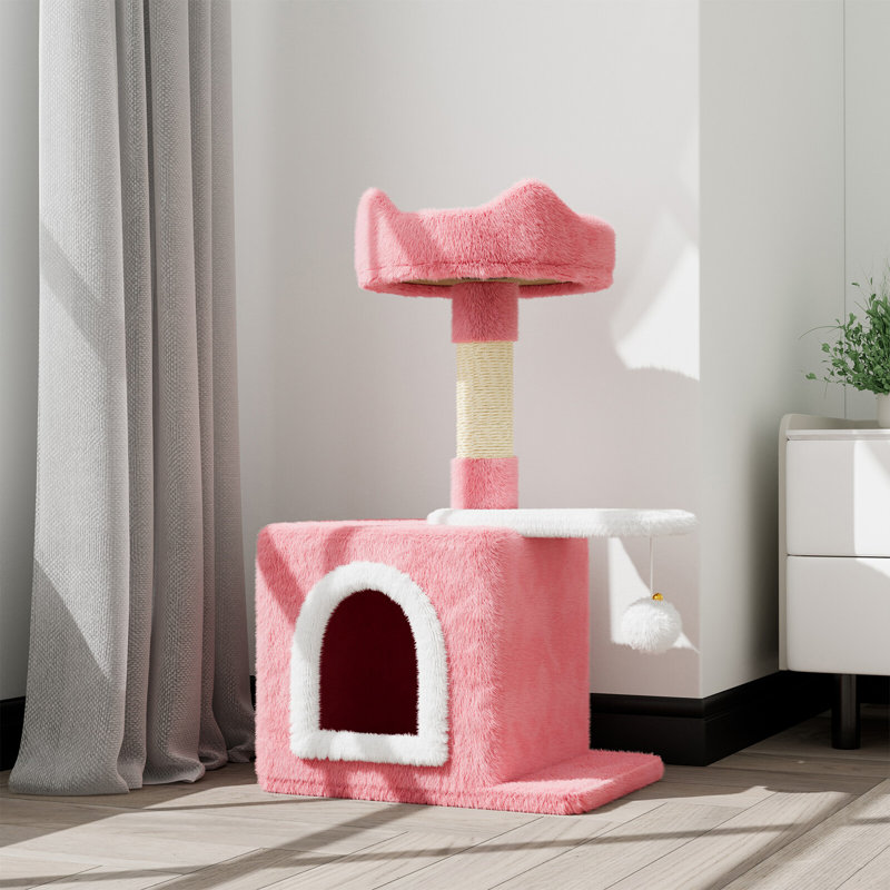 Amadahy 70cm H Cat Tree, Pink/White
