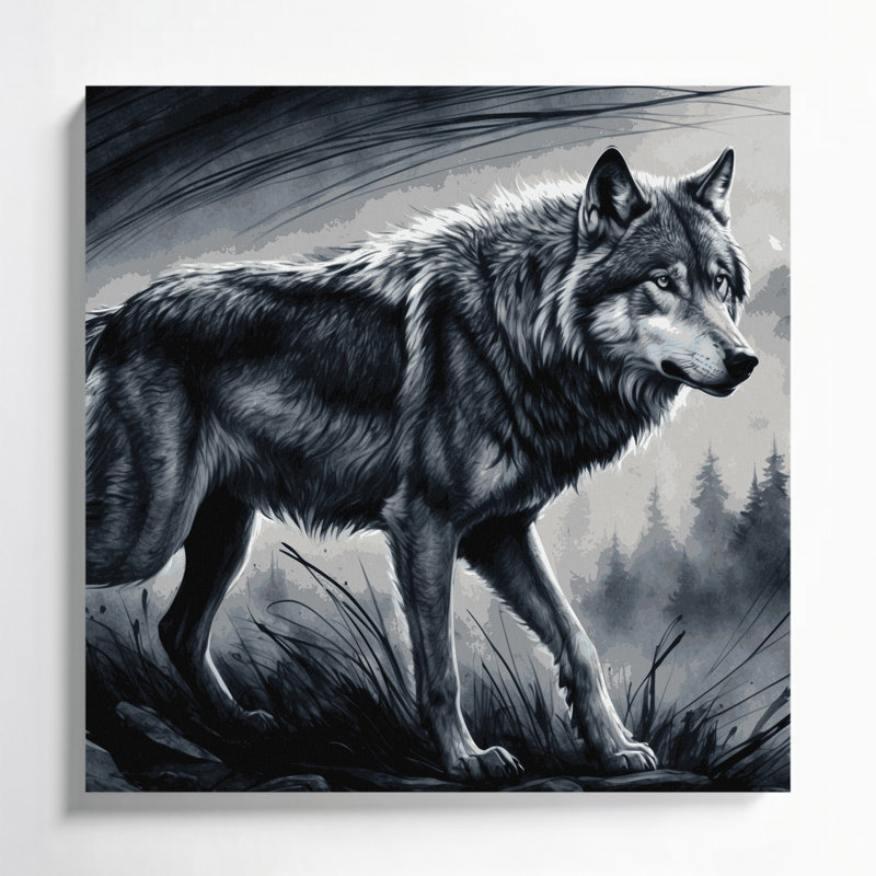 Faune loup gris, art mural sur toile, H 12 po x l 12 po