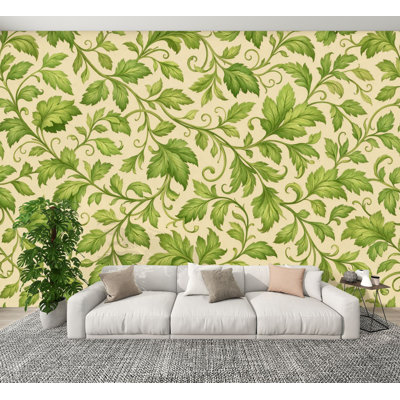 Papier peint pelez et collez, vigne florale verte, botanique blanche, papier peint amovible H 100 po x l 144 po, papier mural amovible en PVC pour chambre à coucher, bureau à domicile