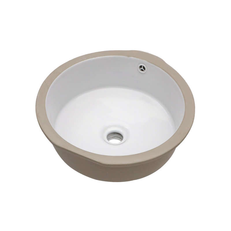 15.75"X15.75" White Ceramic Round Undermount Bathroom Sink With Overflow