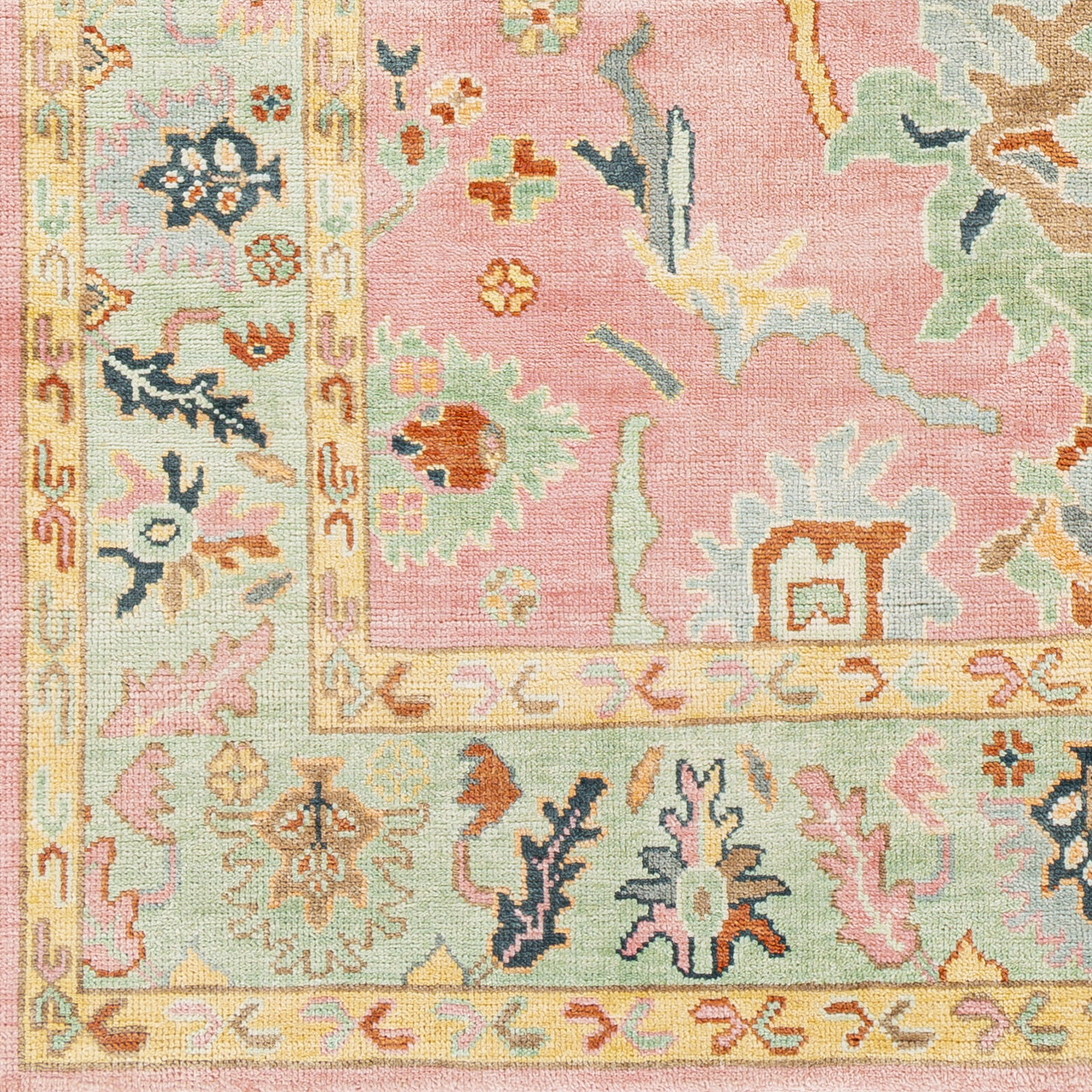 Morrisson Pink Green Hand-Knotted Oriental Rug, Rectangle 2' x 3'