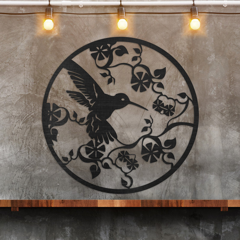 Art mural en forme de cercle avec oiseau et branches - ACM, H 32 po x l 32 po x P 0,25 po, Argent