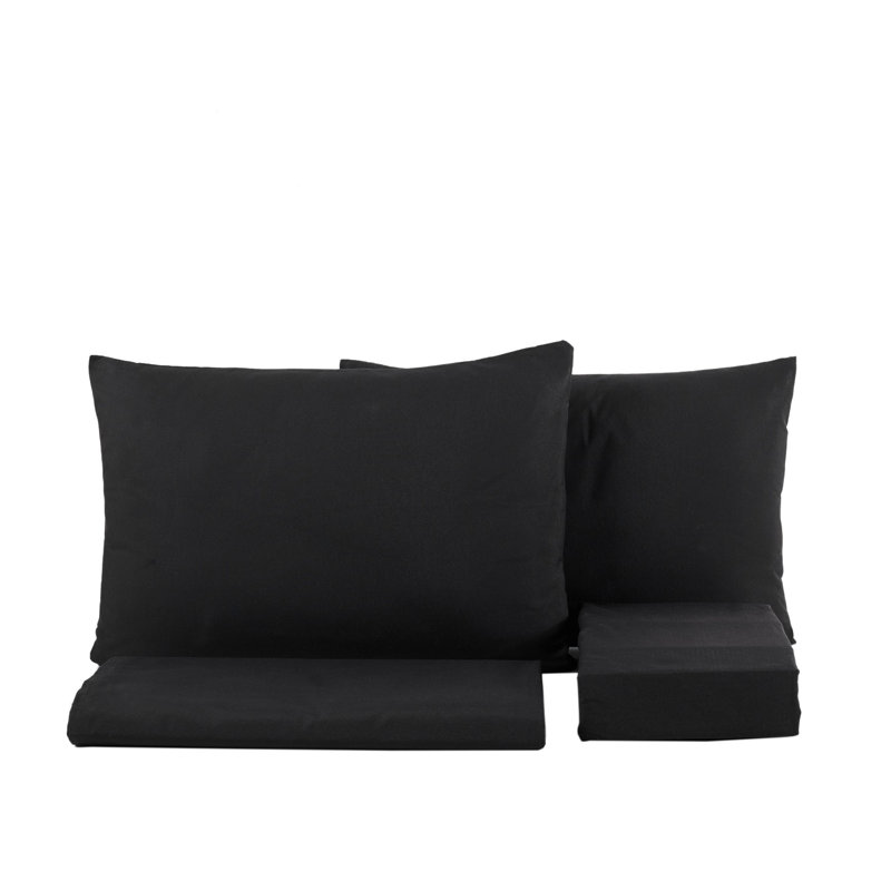 Ensemble de draps 4 pièces, Noir, Grand lit