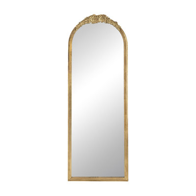 19"X56" Bedroom Bathroom Living Room Floor Mirror - Full Body Dressing Make Up Wood Reinforced Hook Golden, Exquisite Floral Adornments Intricate Ornaments