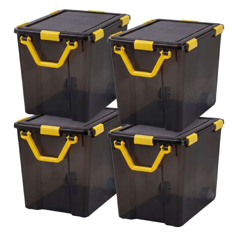 26 gallons Bac de rangement en plastique avec boucles, noir (paquet de 4)