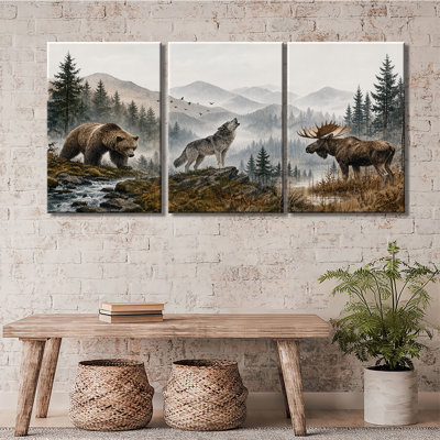 Ensemble d'œuvres d'art sur toile rustique avec loup