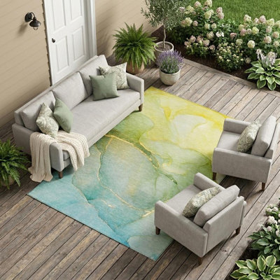 Tapis intérieur lavable antidérapant abstrait 9 pi x 12 pi vert