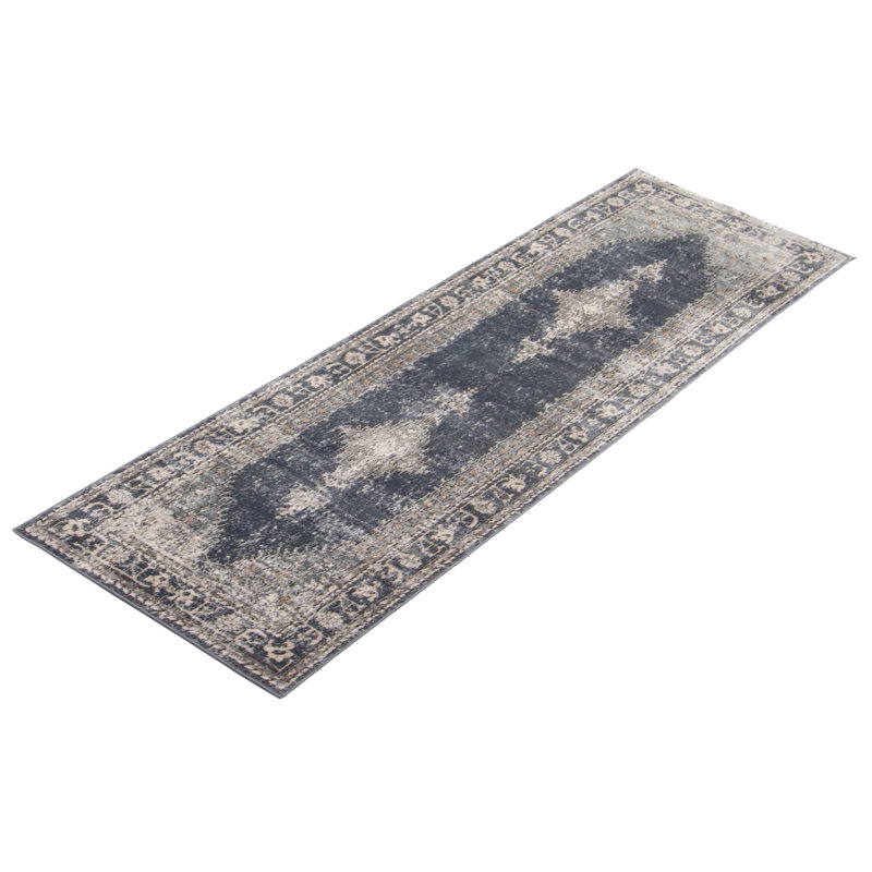Tapis gris / ivoire / bleu clair Bijar, Tapis de couloir 2 pi 7 po x 8 pi 2 po