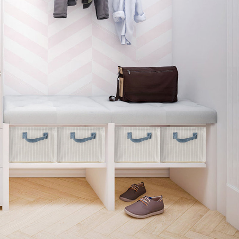 Ensemble de 4 paniers de rangement pliables en tissu avec poignées, bacs de rangement pliables, cadre en métal robuste pour le rangement à la maison, dans le placard, le bureau, la chambre de bébé ou la salle de lavage