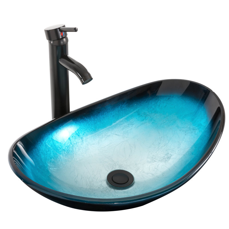 21" Stained Glass Bathroom Vessel Sink, Blue
