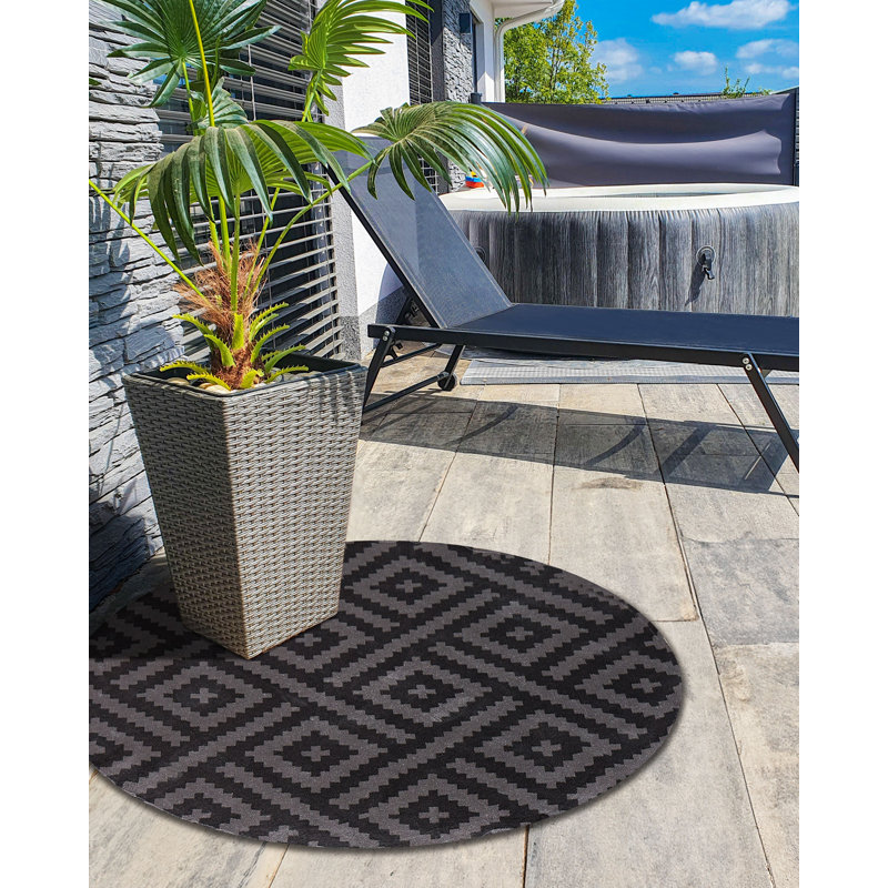Outdoor Rug AJMER Black, Round 120 cm