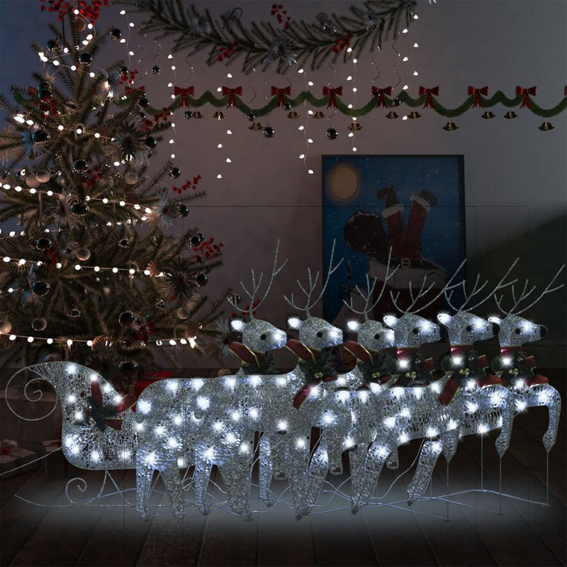 Décoration de Noël renne et traîneau avec éclairage de Noël à DEL, Argent
