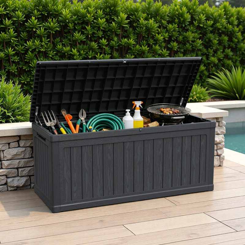 67.72"W 260 Gallon Large Lockable Resin Outdoor Storage Deck Box