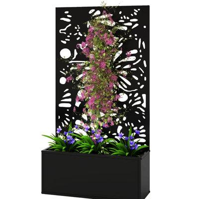 Practical Metal Garden Bed With Butterfly Privacy Screen, Freestanding Or Wall - Fixed, 7.7 Gallons Of Planting Room, Drainage For Root Health, 110 Lbs Capacity, Black Attractive Raised Cut Out