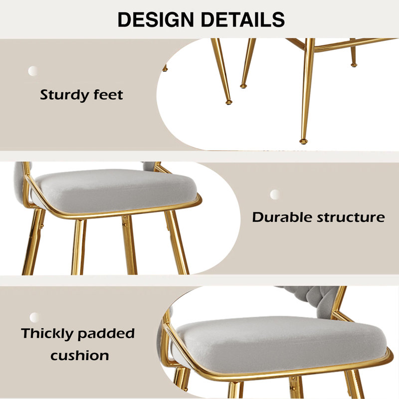 Tabouret de comptoir moderne en velours de 25,2 po avec accents dorés, conception ergonomique et siège moelleux pour îlot de cuisine et bar