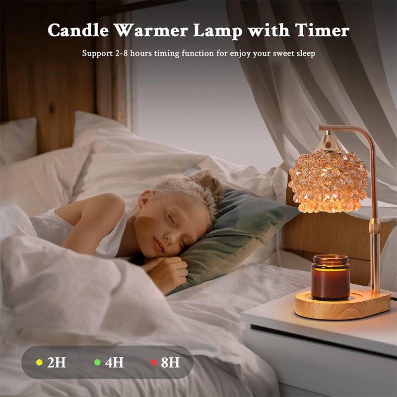 Candle Warmer Lamp with Timer & Dimmer - Adjustable Height with Amber Crystal Shade - Includes 2 Bulbs for Wax Melts, Amber