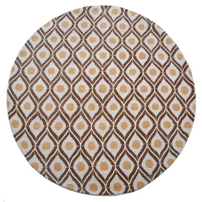 Durnan Hand Tufted Wool Eco-Friendly Round Area Rugs - Round, Beige Brown Color, Geometric Modern Design, High Pile Thick Handmade Anti Skid Area Rugs for Living Room, Bed Room 