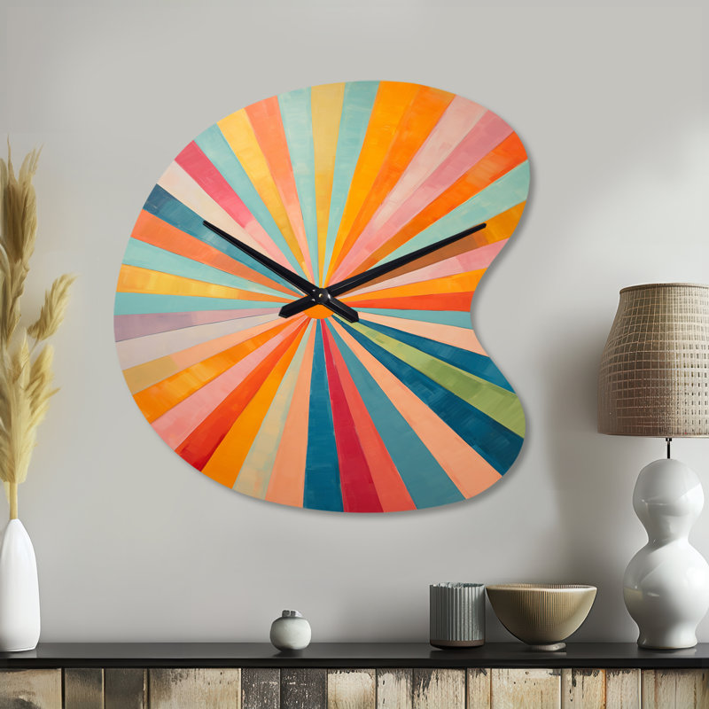 Colourful Mid Century Optical Serenade I - Drop Shape Unique Abstract Midcentury Wall Clock, Large
