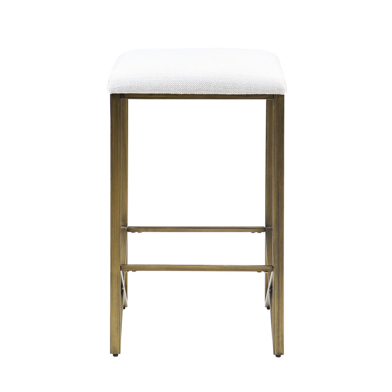 Chaise rembourrée de 26 po sans dossier - base métallique en bronze, coussin d'assise, décoration minimaliste requise, tabouret de comptoir, style moderne et tendance.