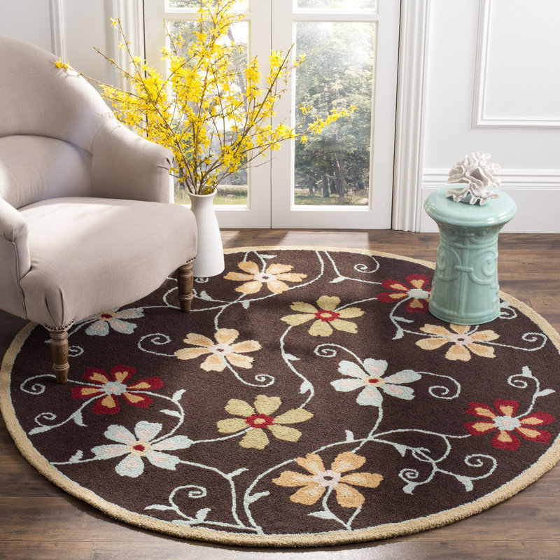 Tapis brun / rouge en laine touffeté à la main Emrick, Rond 6 pi
