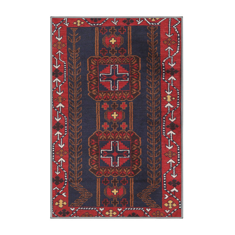 Tapis traditionnel mehroon/noir/crème, Rectangle 2 pi x 4 pi