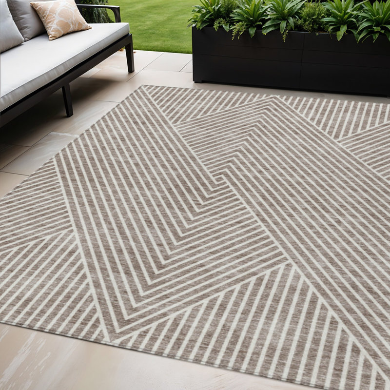 Tapis intérieur / extérieur lavable taupe et ivoire 5 pi x 8 pi