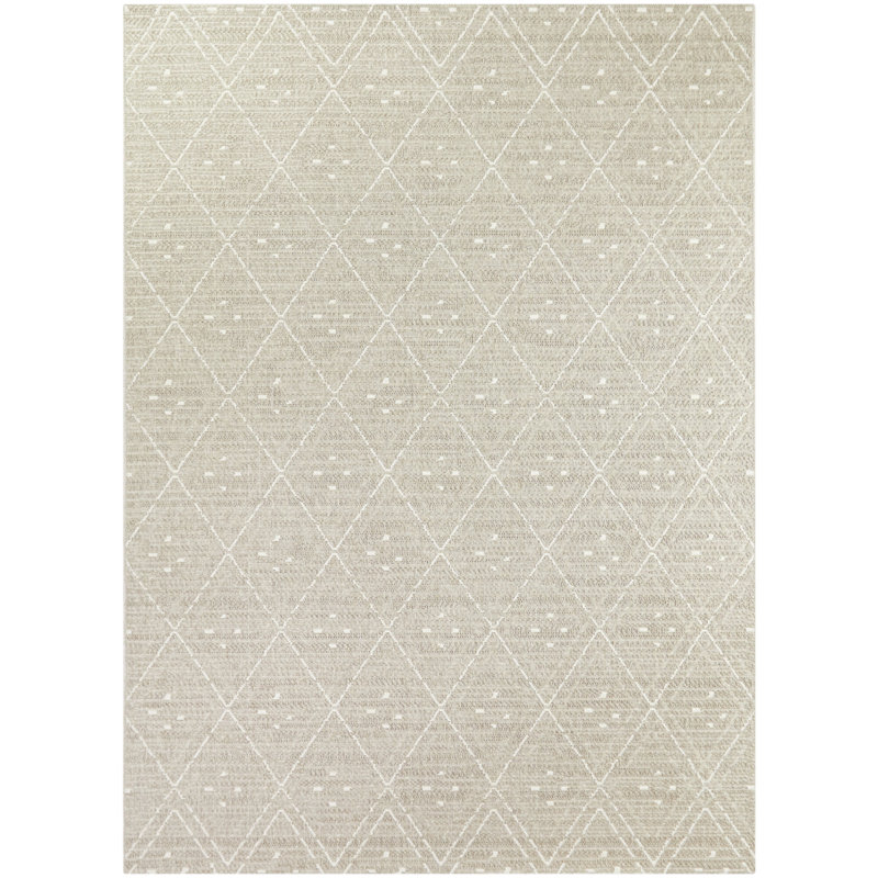 Jennifer Beige/Ivory Global Diamond Indoor/Outdoor Area Rug, Rectangle 5'3" x 7'