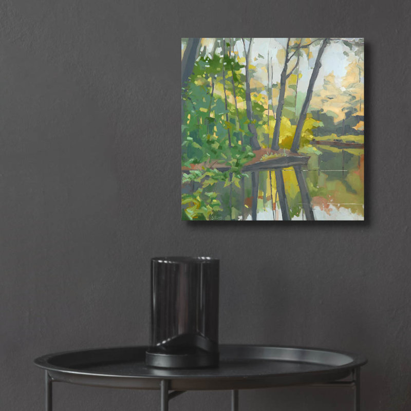 «Wooded Pond» par John Rufo, H 12 po x l 12 po x P 0,13 po