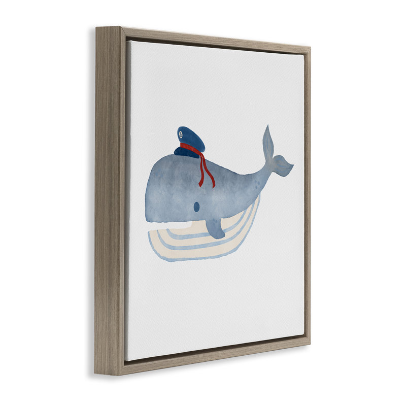 Capitaine baleine avec chapeau encadré, art mural par Carrie Cantwell, Cadre flottant orme Montalcino, H 25 po x l 25 po