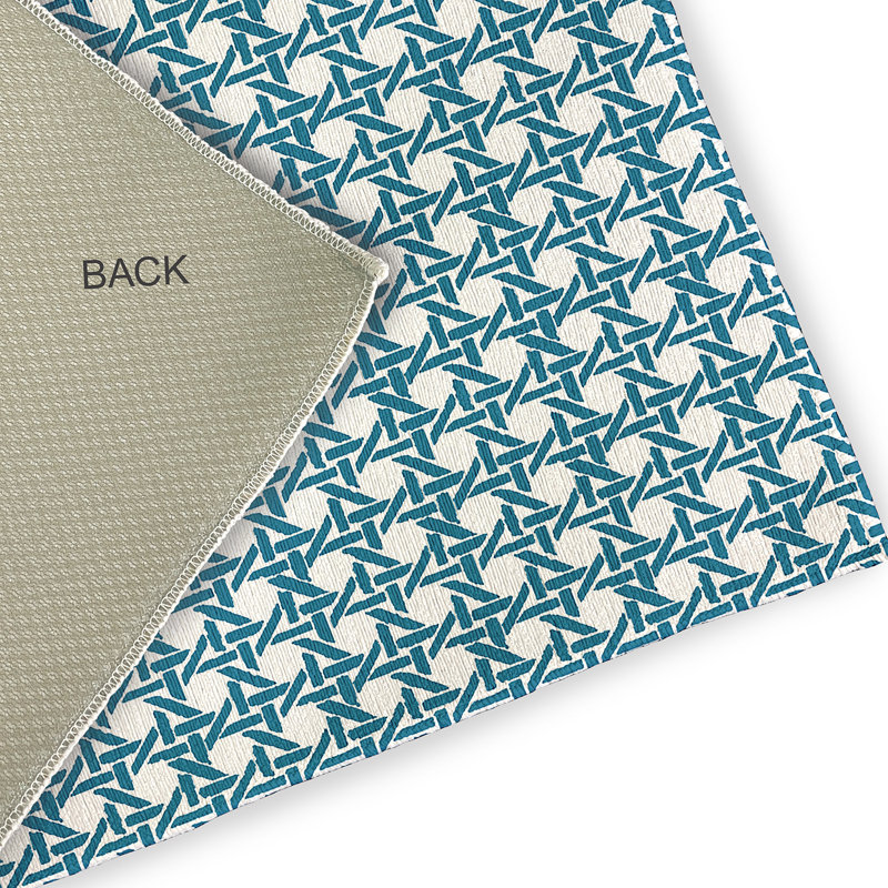 Tapis intérieur / extérieur en chenille tissé à la machine géométrique bleu, Rectangle 2 pi x 3 pi