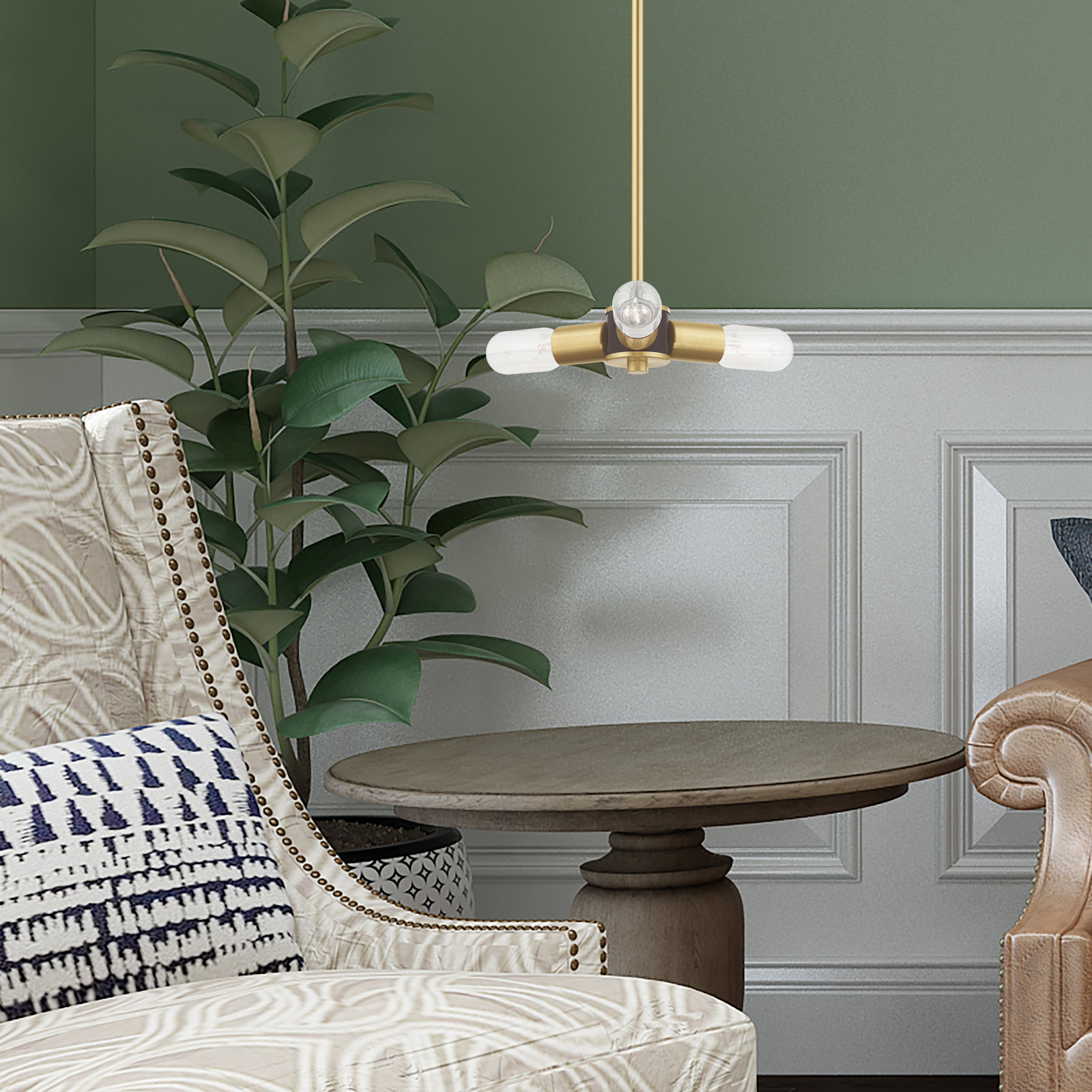 Martella 3 Light Dimmable Pendant, Satin Brass