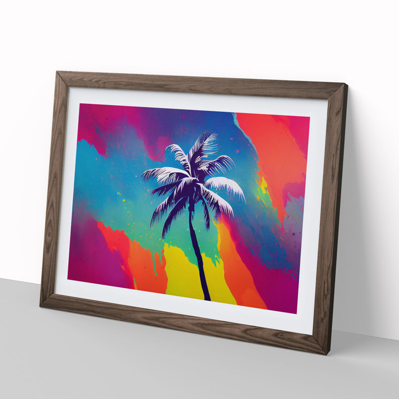 Colourful Palm Tree - Single Picture Frame Painting, Walnut Framed, 34cm H x 46cm W x 2cm D