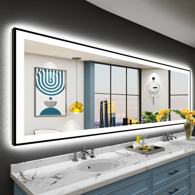 Matte Black Matel Framed Vanity Mirror with Lights, Front-lit and Back-lit, Memory Function, 3 Color Temperatures, Dimmable Light & Anti-fog Tempered Glass ETL Listed LED Mirror