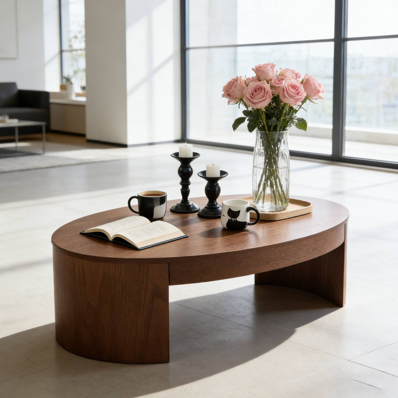 Natural Walnut Coffee Table 47.24", Ash Veneer MDF For Living Room Studio Home Office, Walnut