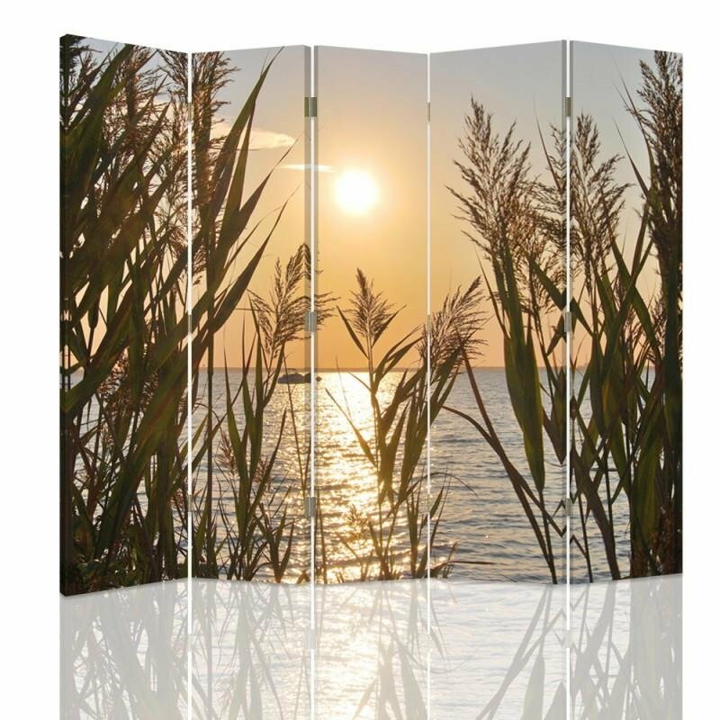 Paravent The Setting Sun over the Lake Canvas mit 5 Paneelen