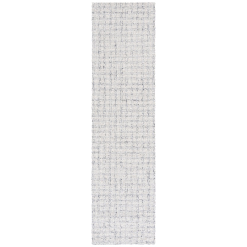 Ebony Hand Tufted Wool/Cotton Plaid Rug in Light Grey/Ivory, Runner 2'3" x 9'