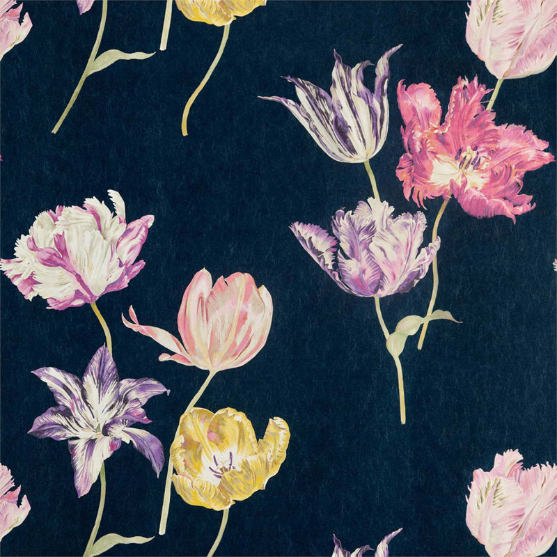 Tulipomania Wallpaper, Navy/Pink