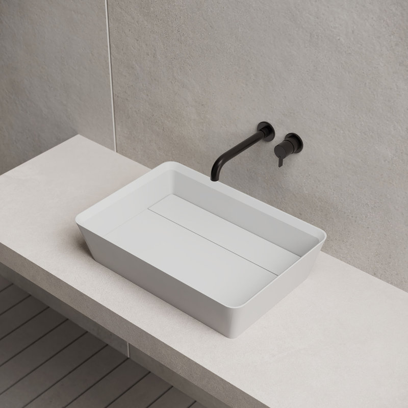 MonBlari 20" X 14" Rectangle Solid Surface Matte White Vessel Sink, Matte White