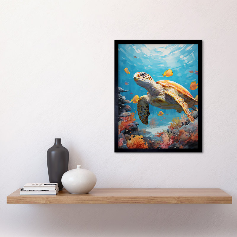 Loggerhead Sea Turtle In Coral Reef Bright Detailed - Single Picture Frame Print