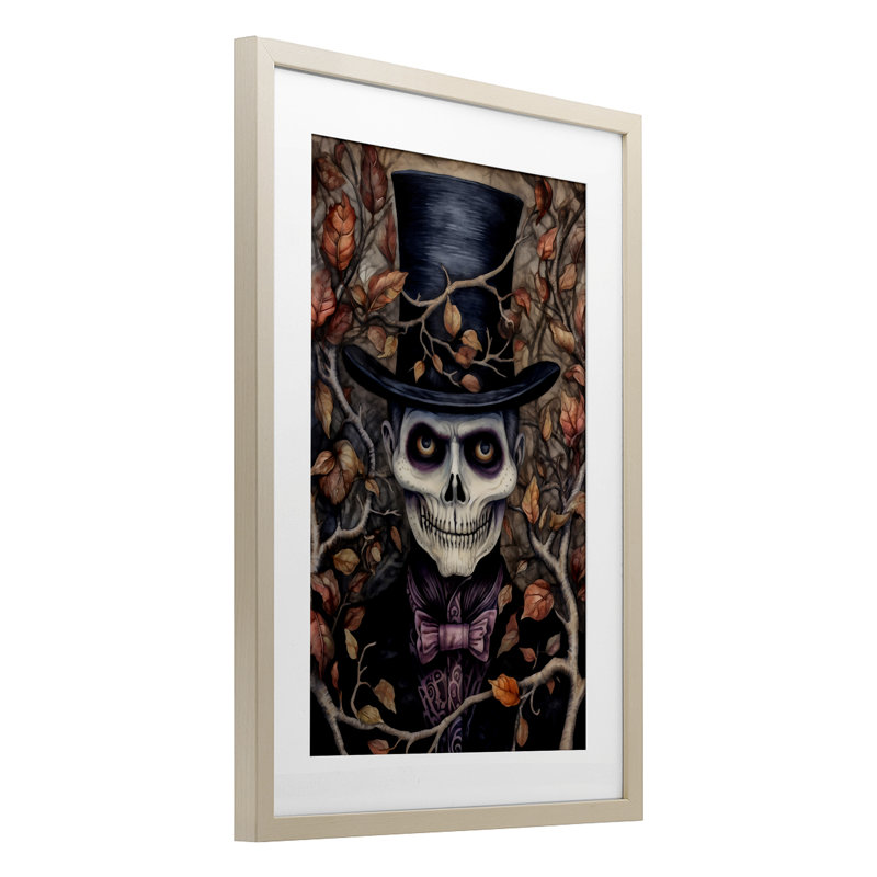 «Spooky Skeleton with Leaves», reproduction encadrée sous verre, conception de The Dutch Lady, H 23 po x l 17 po