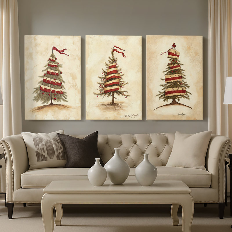 Christmas Holiday Art CDLVI - Toile tendue avec châssis sur mesure - 3 pièces, H 12 po x l 24 po