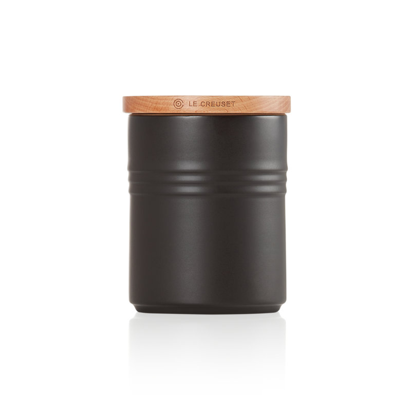 Le Creuset Stoneware Medium Storage Jar with Wooden Lid, Satin Black
