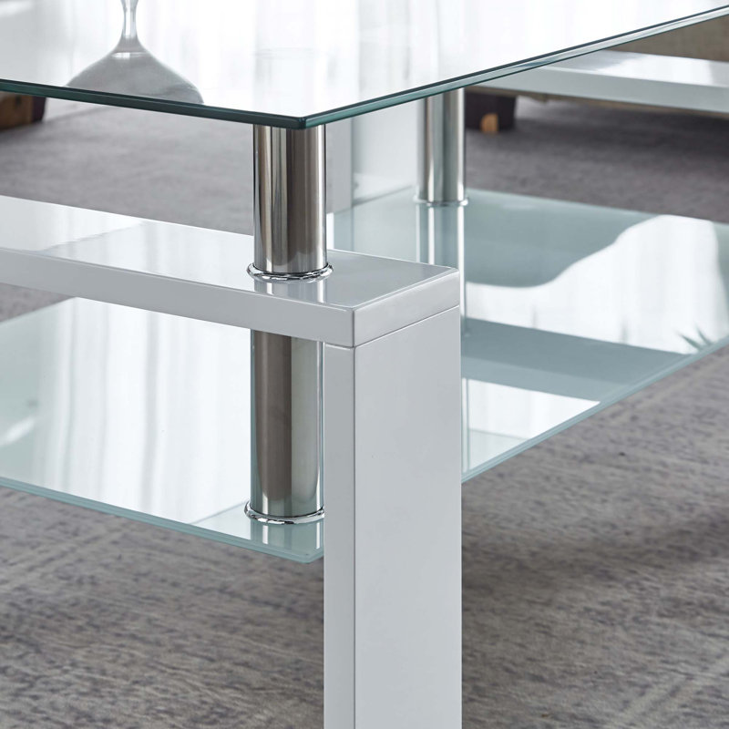 Table basse Artisan, plateau en verre trempé, pieds en acier inoxydable