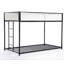 Lit superposé simple au-dessus de simple en métal pour enfants et adultes, conception à profil bas avec échelle et garde-corps en filet blanc, noir