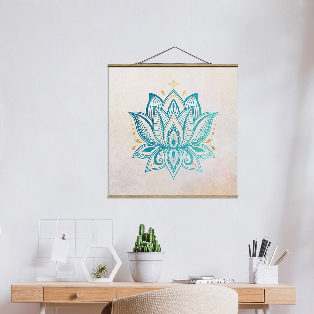 Grafikdruck Lotus Mandala Gold Blau