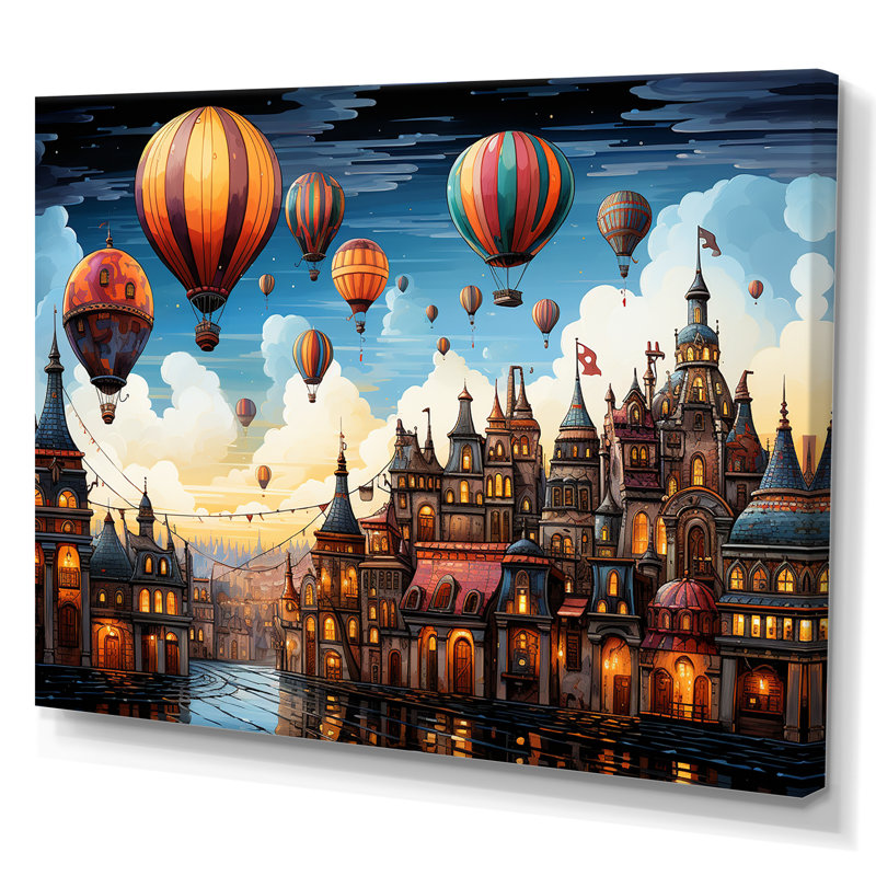 «Fantasy Air Ballon Village II - Montgolfière», art mural, Toile tendue, H 12 po x l 20 po x P 1 po