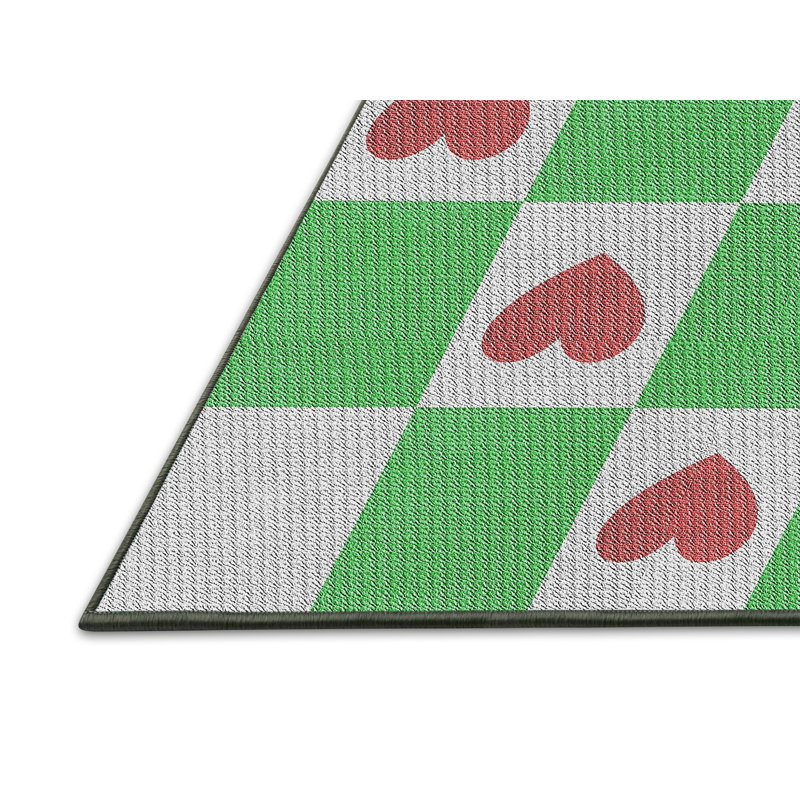 Tapis vert/rouge à motifs, Rectangle 2 pi x 5 pi